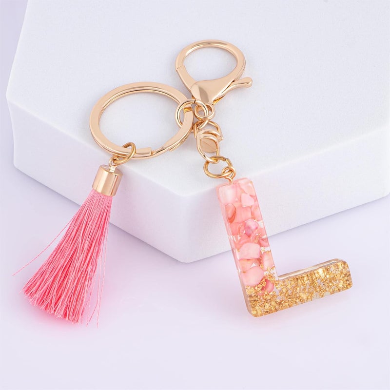 Suweibuke Cute Pink Key Chains for Women Girls, Initial Letter Keychains with Tassel, Charms for Key Purse Handbags Backpacks - Image 2